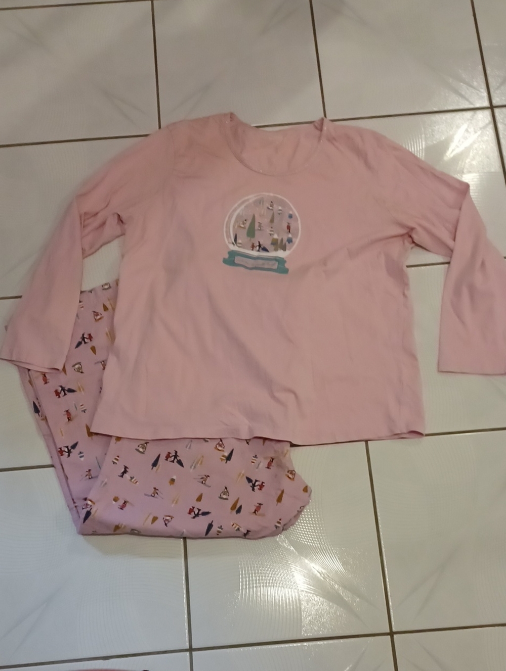 $4 Add-on Pink Snow Globe Print Pajama Set - Size XL
